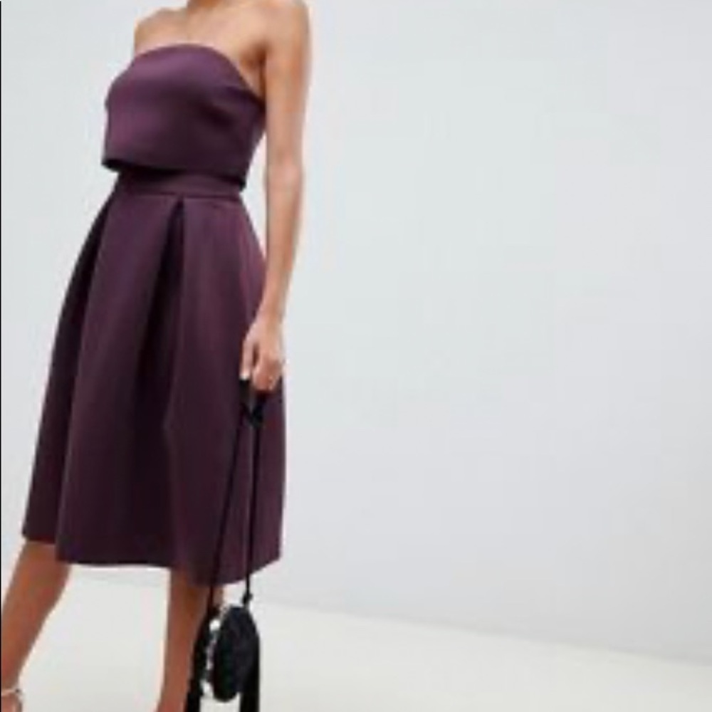 ASOS dark purple strapless midi dress